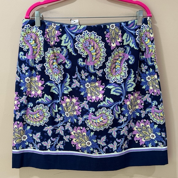 Talbots Womens 12 Pencil skirt Blue navy Purple mid rise Paisley Work Resort New - Picture 2 of 5